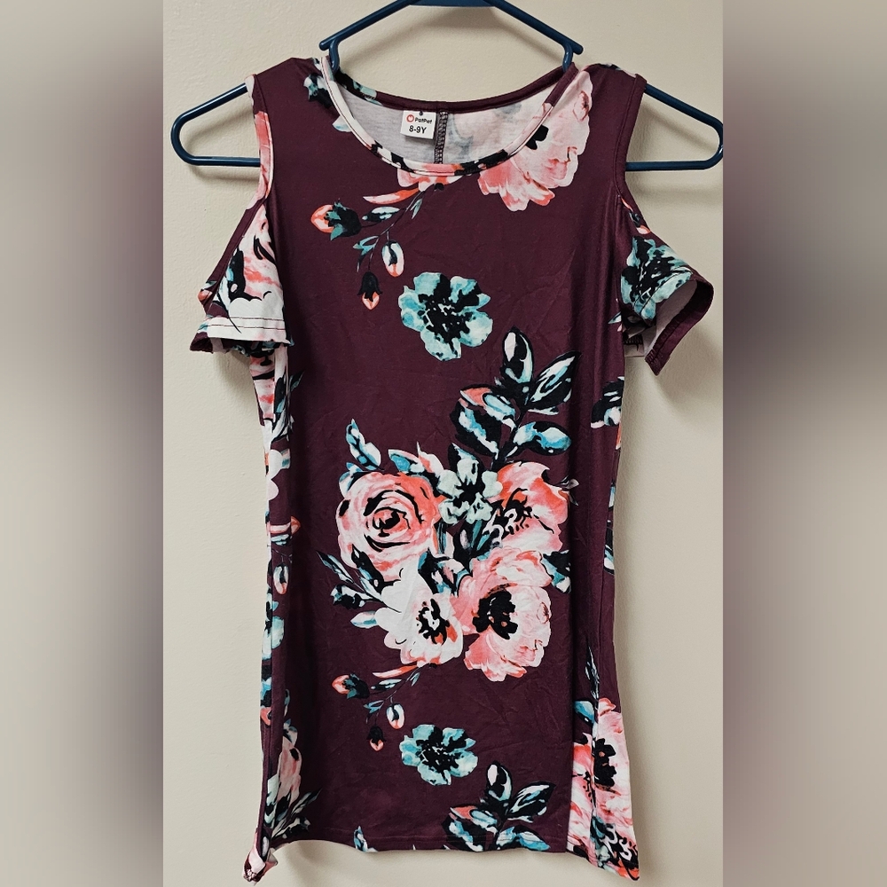 PatPat Girl's Floral Print Dress with Pink and Orange Accents